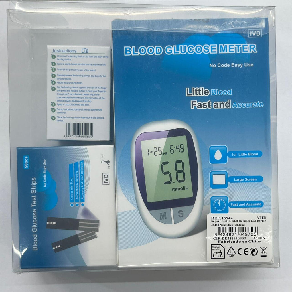 Medidor de Glucosa en Sangre Digital con 50 Tiras y 50 Lancetas – Control Preciso y Seguro en Casa