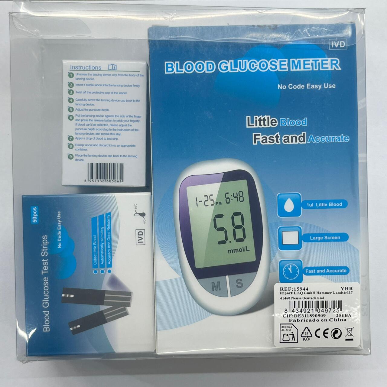 Medidor de Glucosa en Sangre Digital con 50 Tiras y 50 Lancetas – Control Preciso y Seguro en Casa