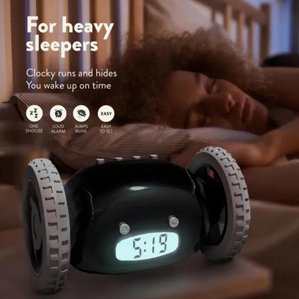 Despertador Digital Inteligente con Ruedas Que Corre Sonido Potente Ruidoso